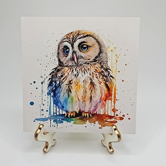4x4 Baby Owl Watercolor Oil Painting Art‎ Print - Picture 2 of 5